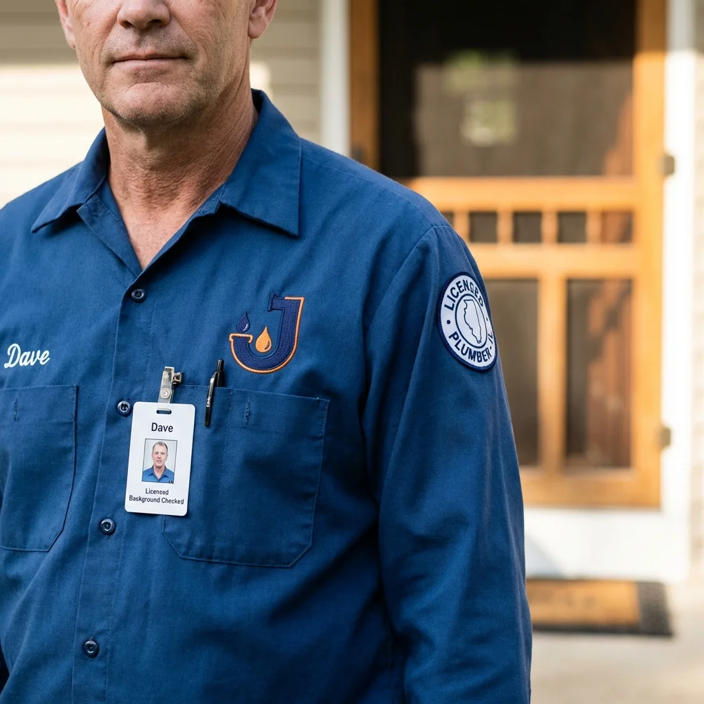 Licensed plumber showing ID badge in South Bay, FL