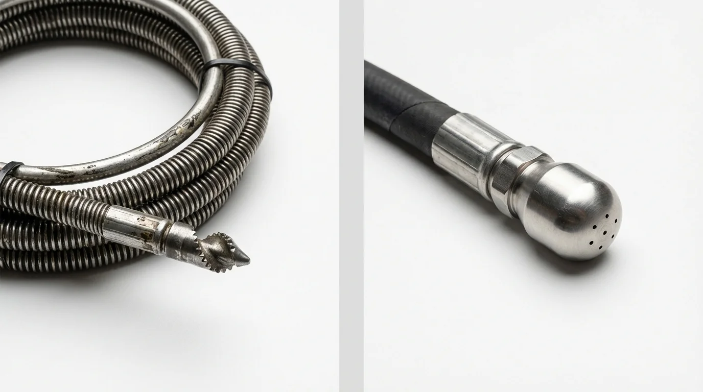 Drain snake cable and hydro jetting nozzle used for drain cleaning in South Bay, FL