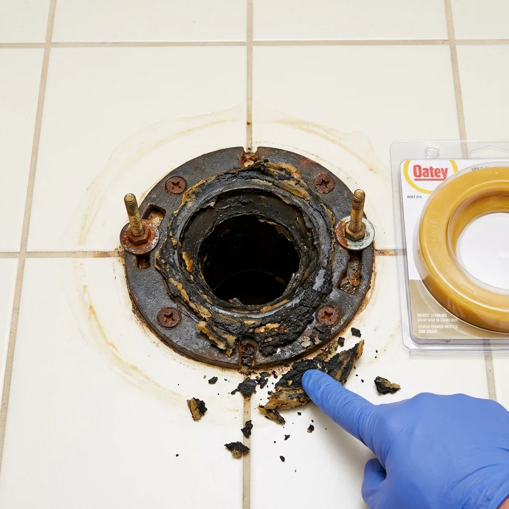 Failed wax ring showing water seepage at the base of a toilet in a South Bay, FL home