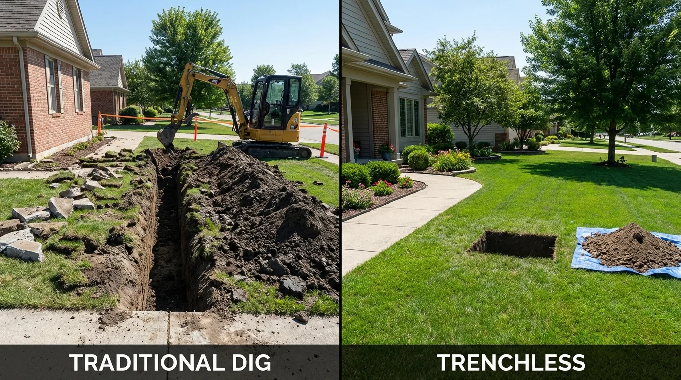 Trenchless sewer repair with minimal yard damage versus traditional excavation in South Bay, FL